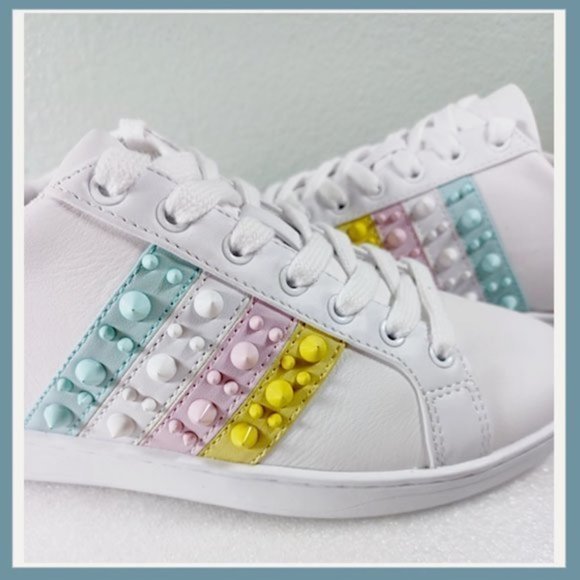 Guess Shoes - Guess White Women's Pastel Studded Sneakers Size 8, Guess Sneakers